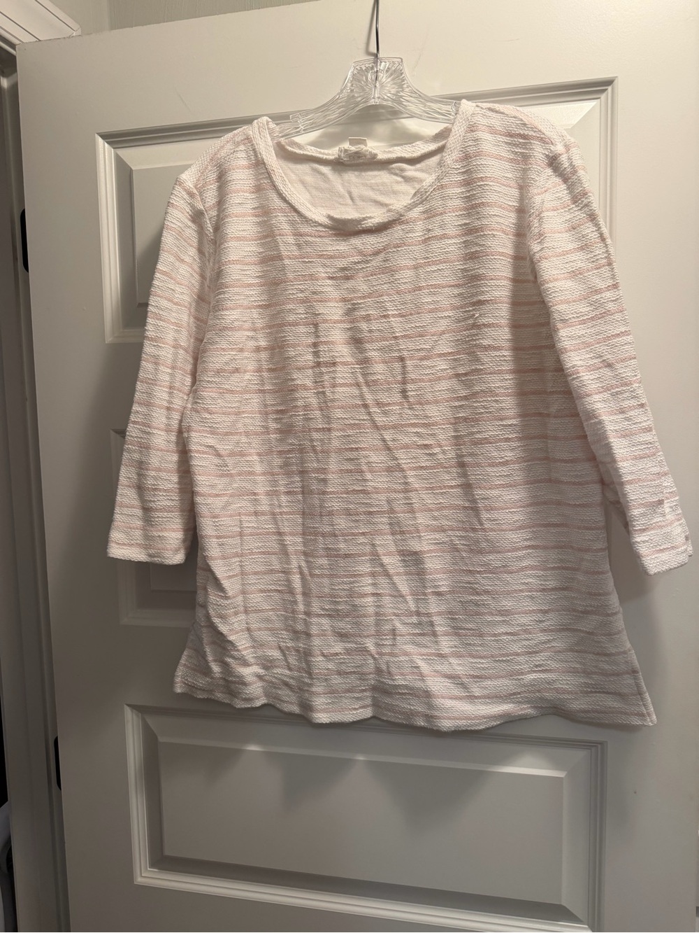 LOFT Women’s Long Sleeve Stripe Tee in White and Light Pink